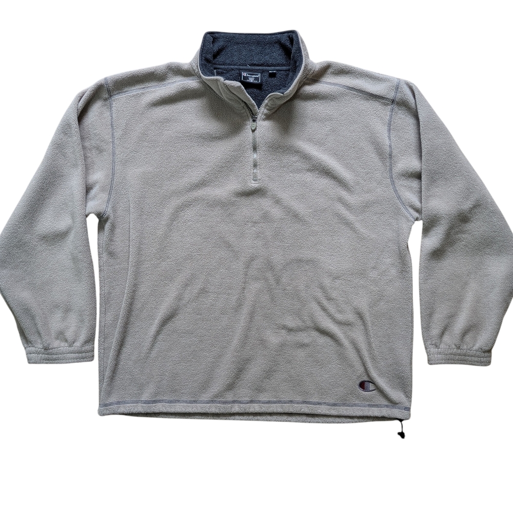 Champion Vintage 90s Golf Quarter-Zip Fleece Pullover in Light Gray Canada Made